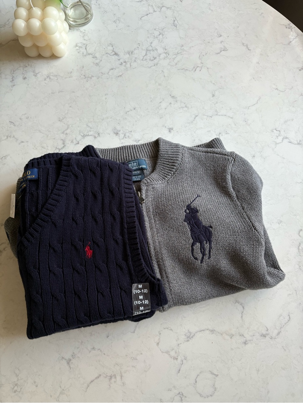 Polo Ralph Lauren Boys Full-Zip Cotton Knit Sweater Gray and Cable knit sweater